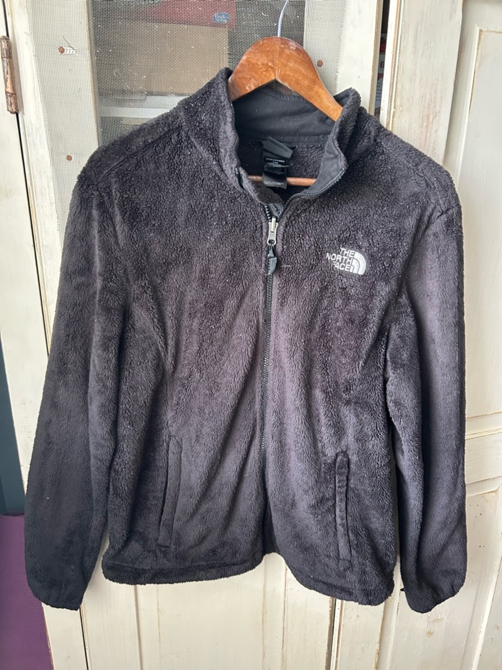 The North Face Dark Charcoal Plush Fleece Jacket with Embroidered Logo